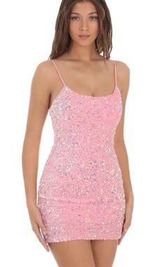 Lucy In The Sky Iridescent Sequin Bodycon Mini Dress in Pink Size XS